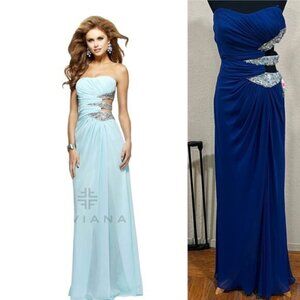 NWT NEW Faviana 7304 blue strapless cutout beaded prom dress